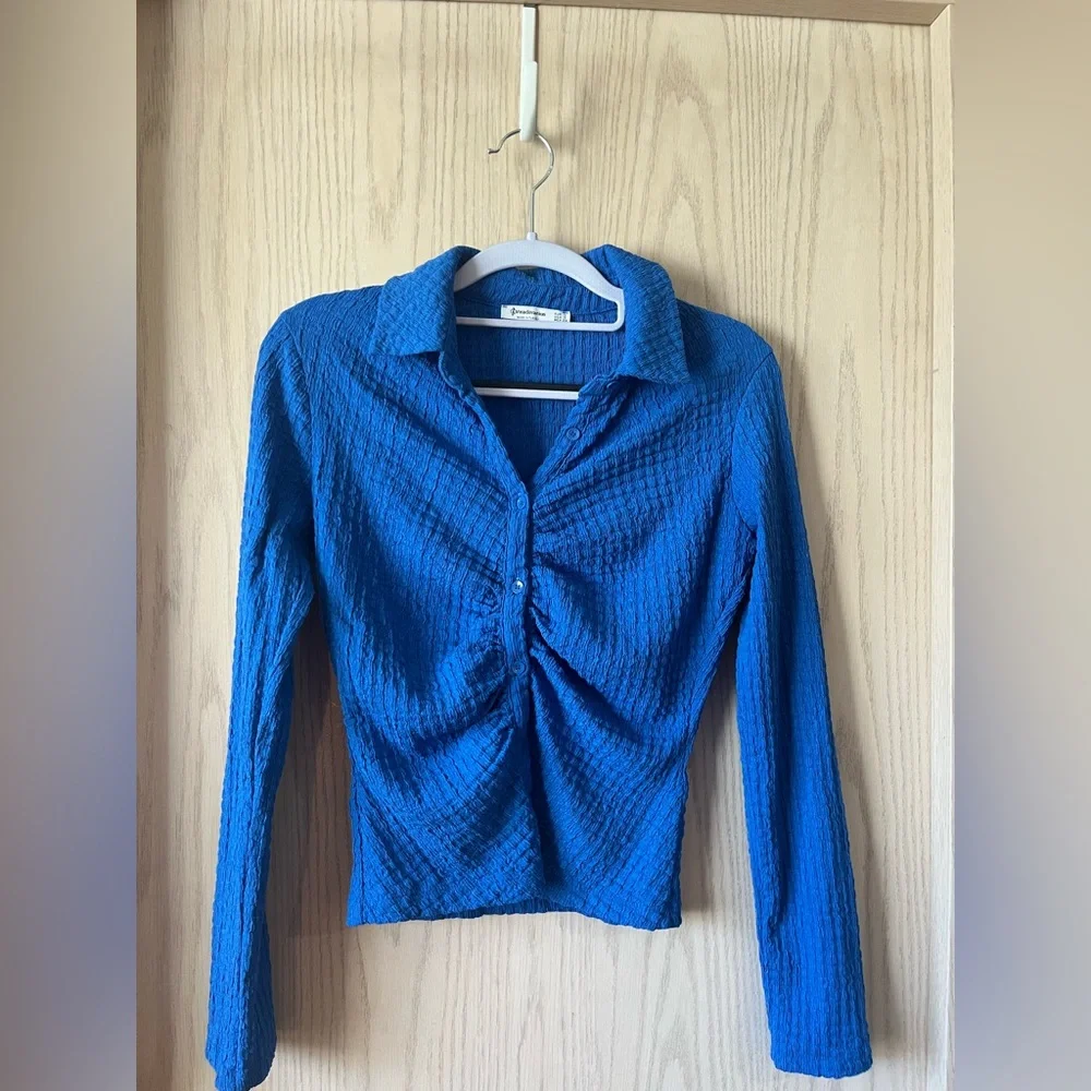 Stradivarius Blue Textured Women's Cropped Top - Picture 3 of 4